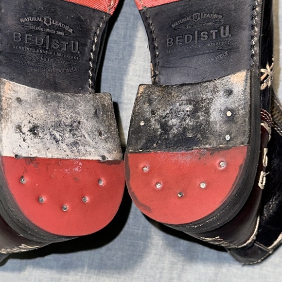 Bed Stu Bonnie Women Ankle Boots Blue Maroon Leather Stitching Zipper Laces 9 - Picture 14 of 16